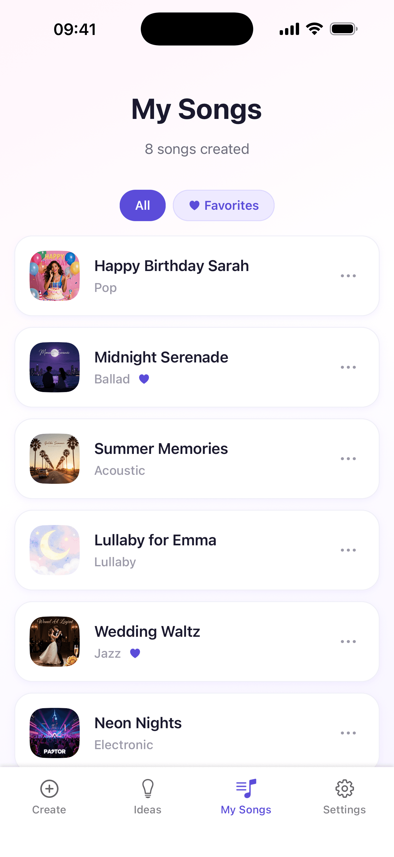 AI Singer song library screen