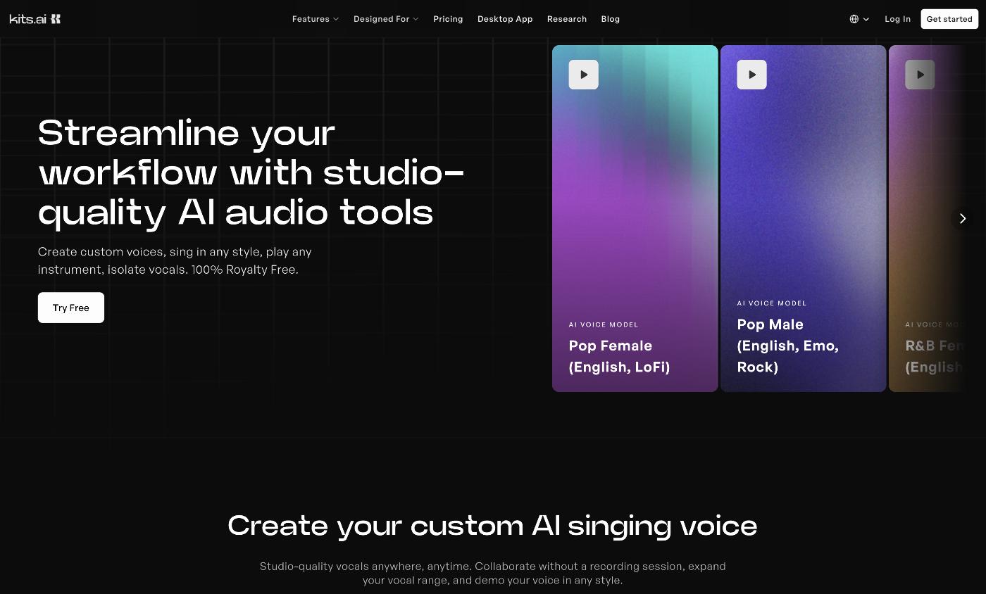 Kits.ai's web interface